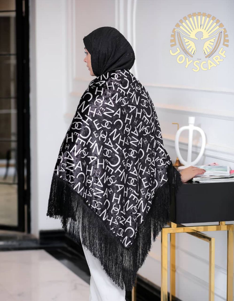 روسری مخمل-مجلسی-ریشه هندی-جوی اسکارف